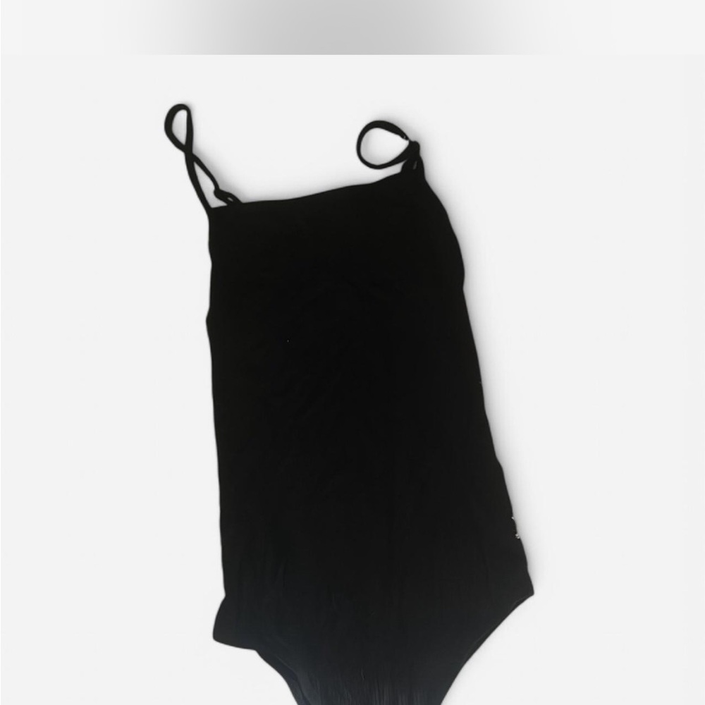 womans black ribbed bodysuit
